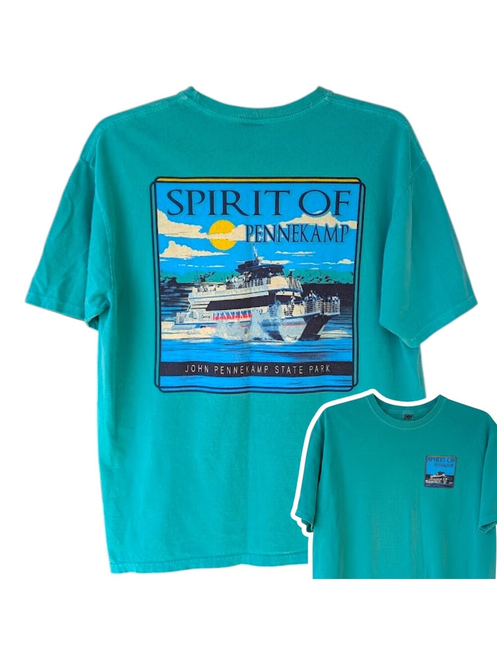 Blue 84 Spirit of Pennekamp Tee Large Glass Bottom Boat Teal Coastal State Park